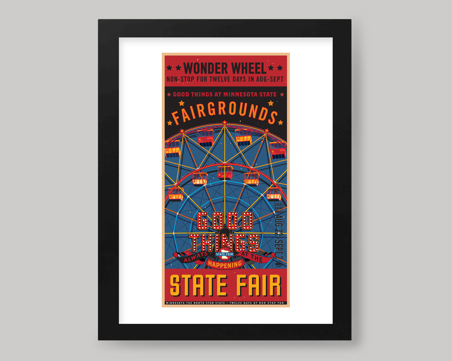 STATE FAIR WONDER WHEEL VINTAGE POSTER || MINNESOTA LANDMARK ART PRINT