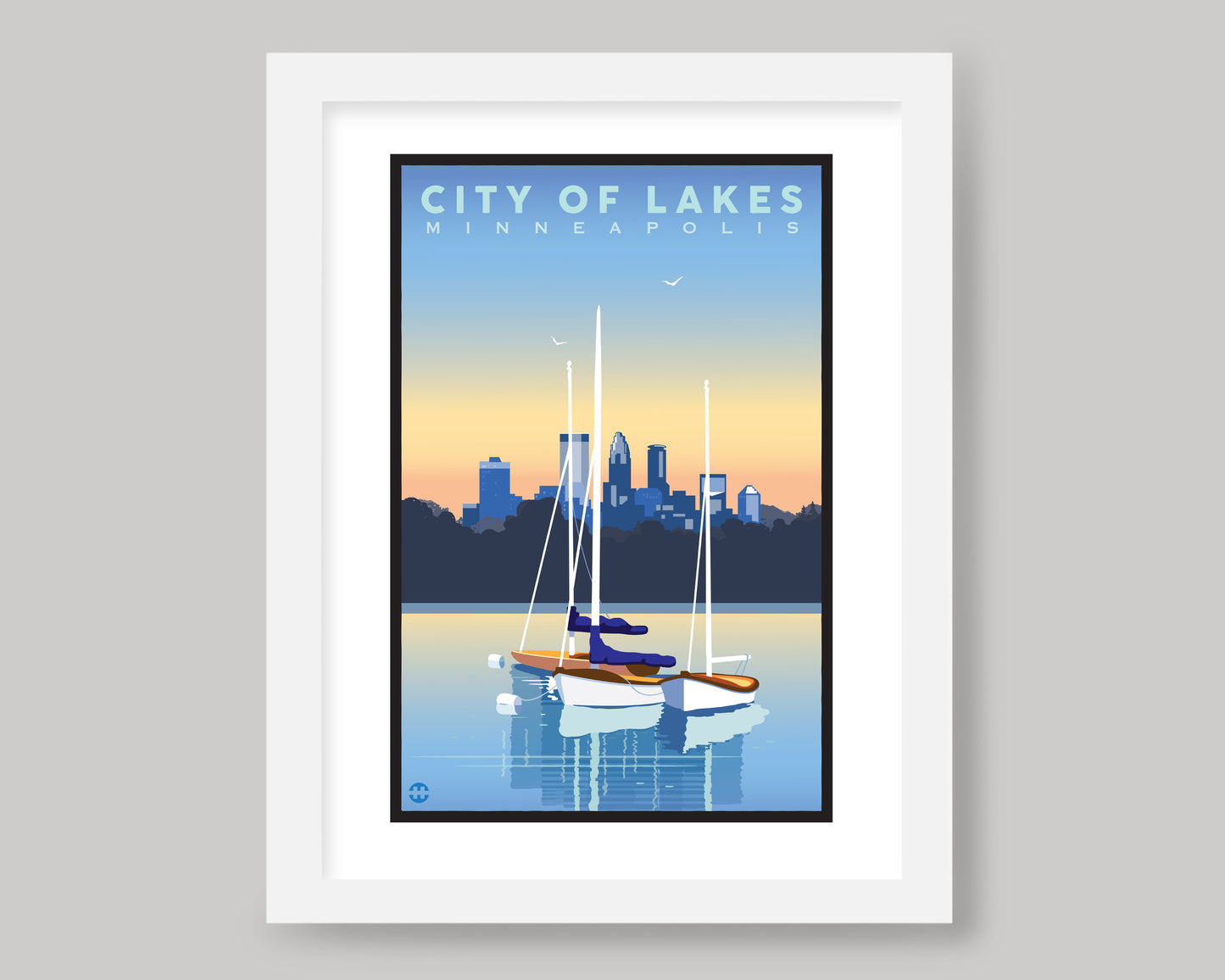 MINNEAPOLIS SUNSET ON THE LAKES WS|| MINNESOTA LANDMARK ART PRINT