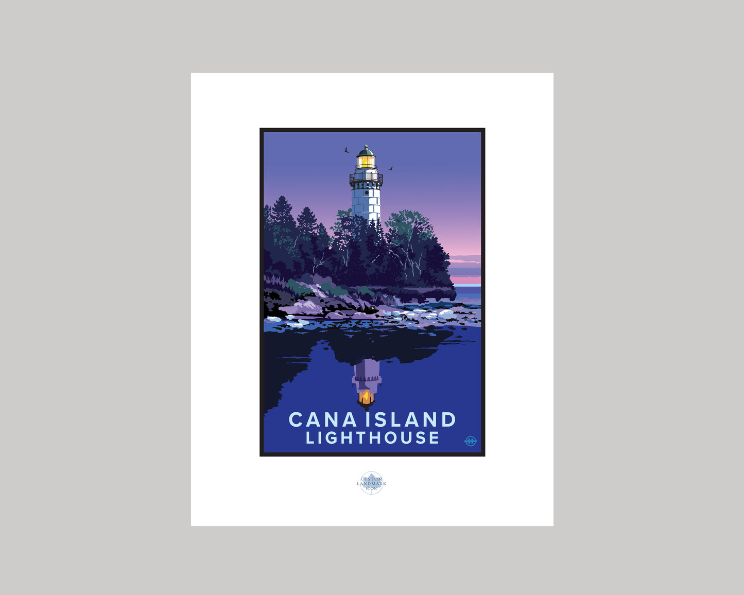 DOOR COUNTY- CANA ISLAND LIGHTHOUSE AT TWILIGHT|| WISCONSIN LANDMARK ART PRINT