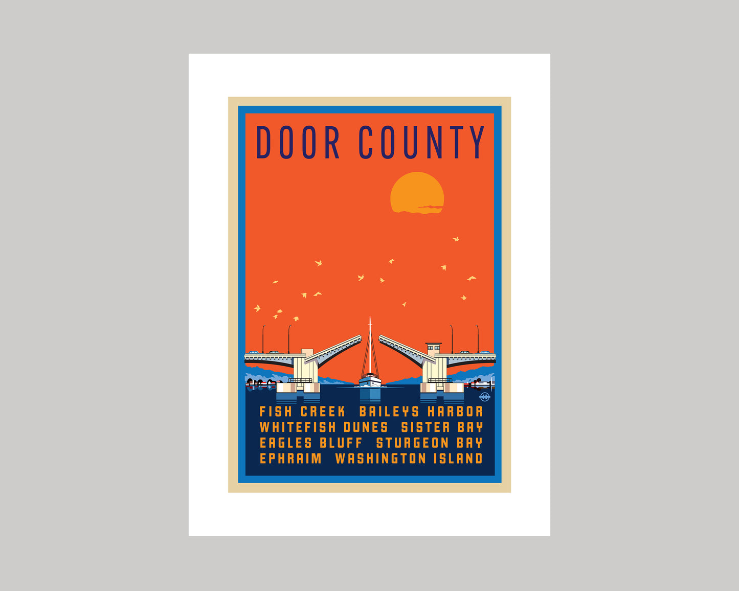 DOOR COUNTY SUNSET GRAPHIC BRIDGE || WISCONSIN LANDMARK ART PRINT