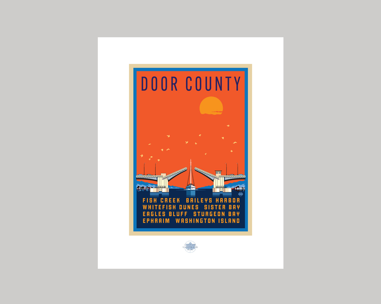 DOOR COUNTY SUNSET GRAPHIC BRIDGE || WISCONSIN LANDMARK ART PRINT
