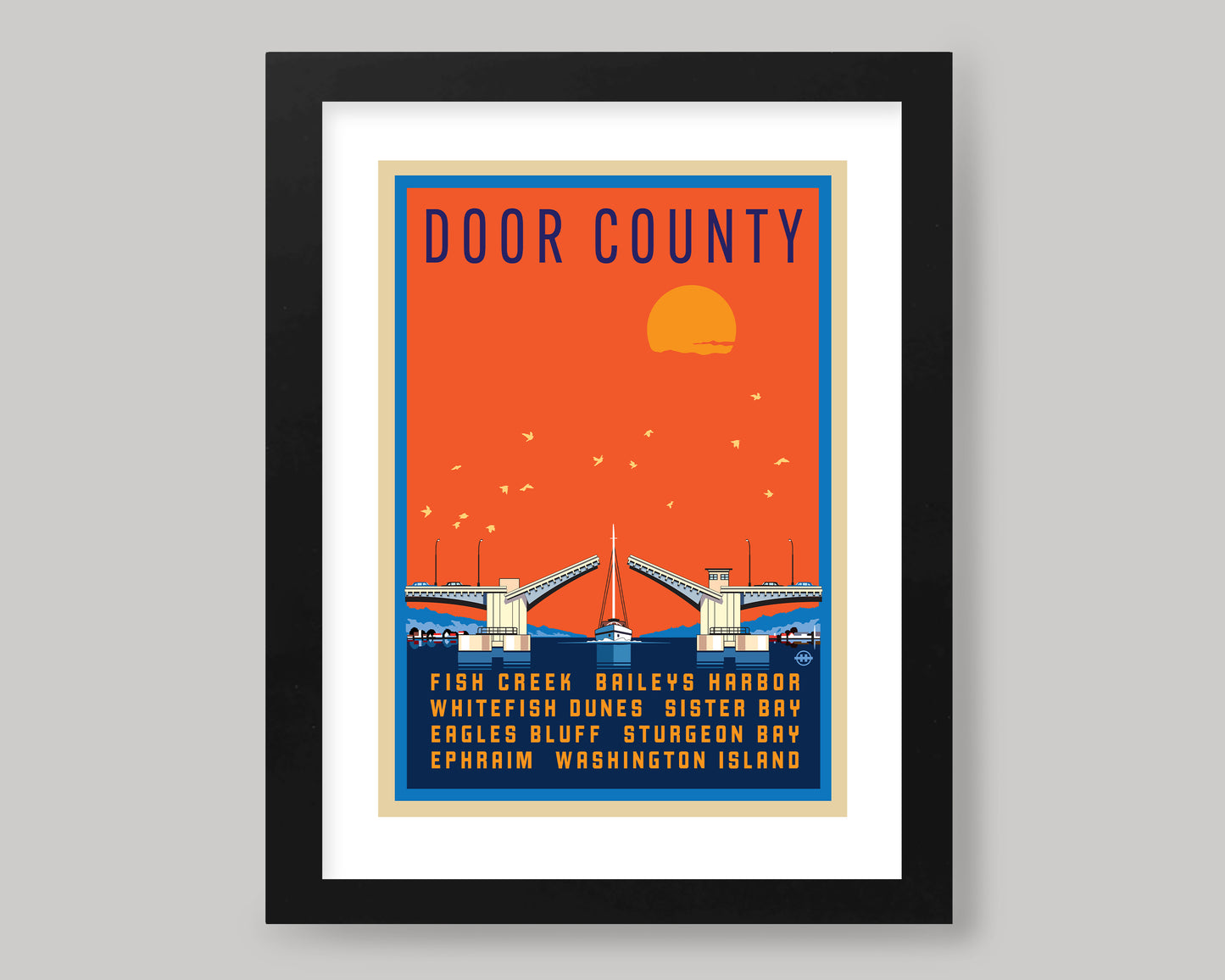 DOOR COUNTY SUNSET GRAPHIC BRIDGE || WISCONSIN LANDMARK ART PRINT