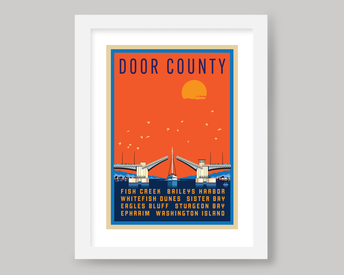 DOOR COUNTY SUNSET GRAPHIC BRIDGE || WISCONSIN LANDMARK ART PRINT