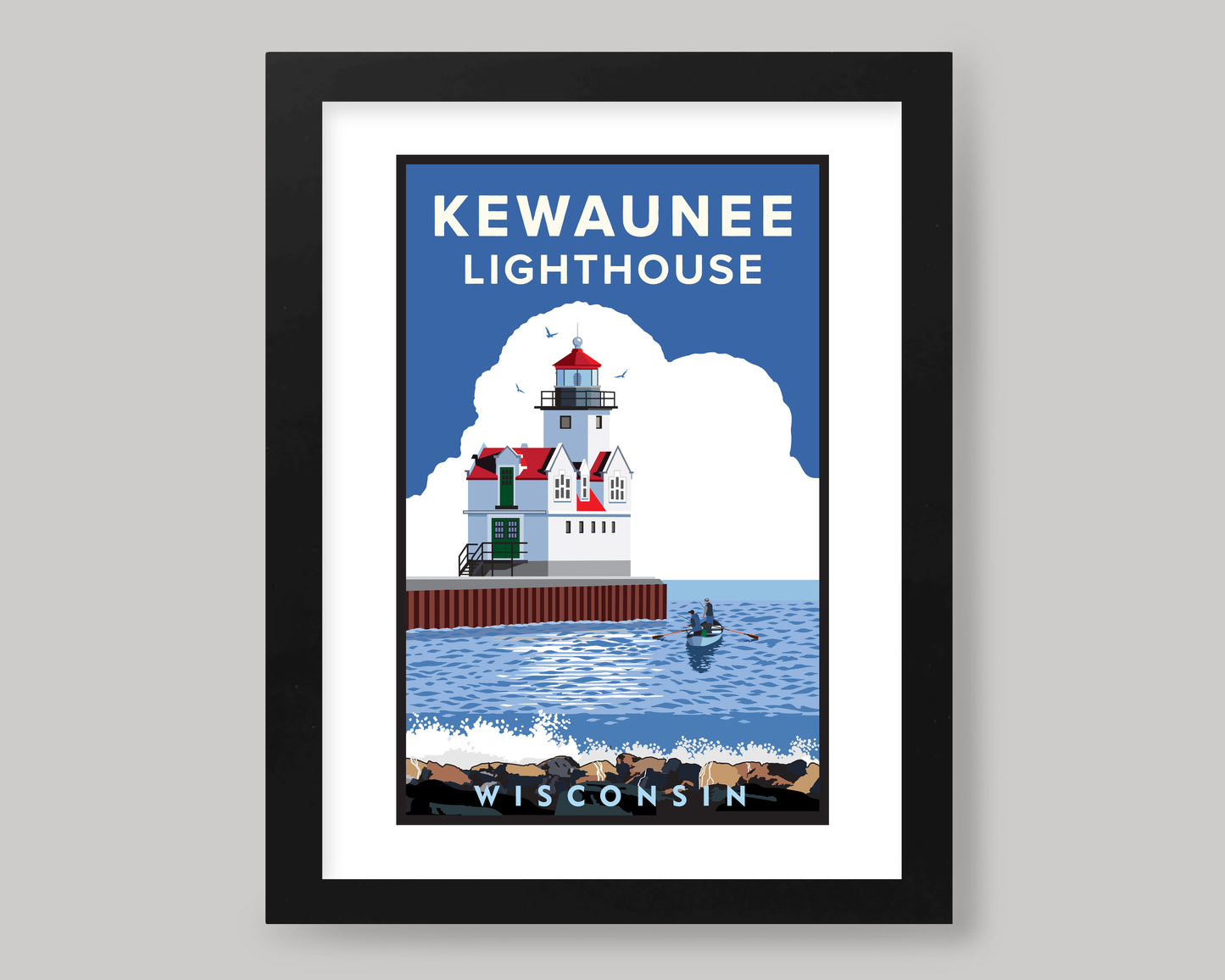 KEWAUNEE LIGHTHOUSE FISHING || WISCONSIN LANDMARK ART PRINT