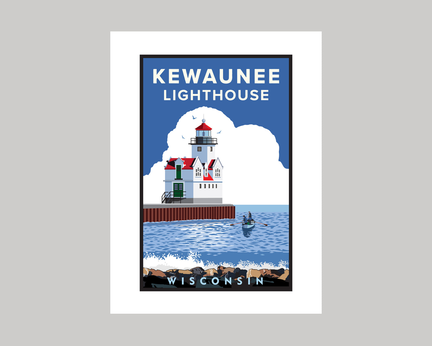 KEWAUNEE LIGHTHOUSE FISHING || WISCONSIN LANDMARK ART PRINT