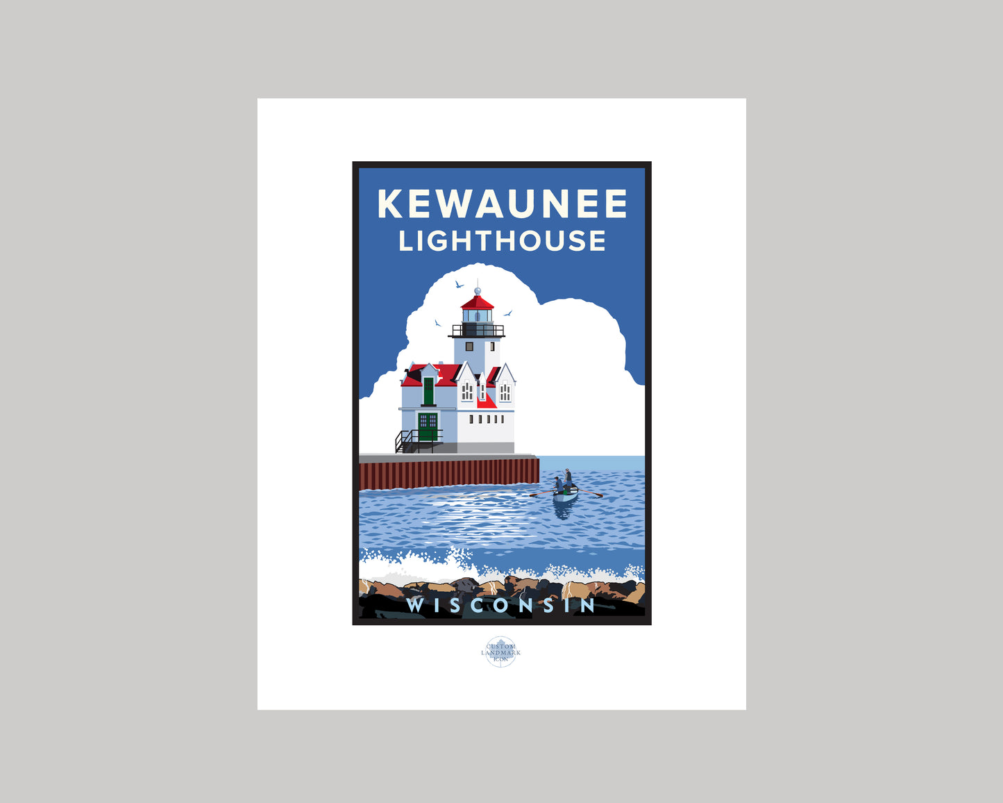KEWAUNEE LIGHTHOUSE FISHING || WISCONSIN LANDMARK ART PRINT