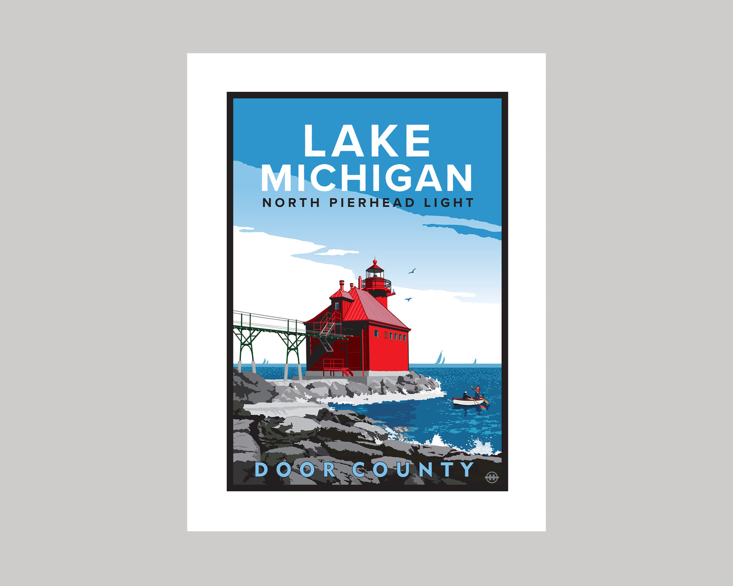LAKE MICHIGAN NORTH PIERHEAD LIGHT IN STURGEON BAY || WISCONSIN LANDMARK ART PRINT