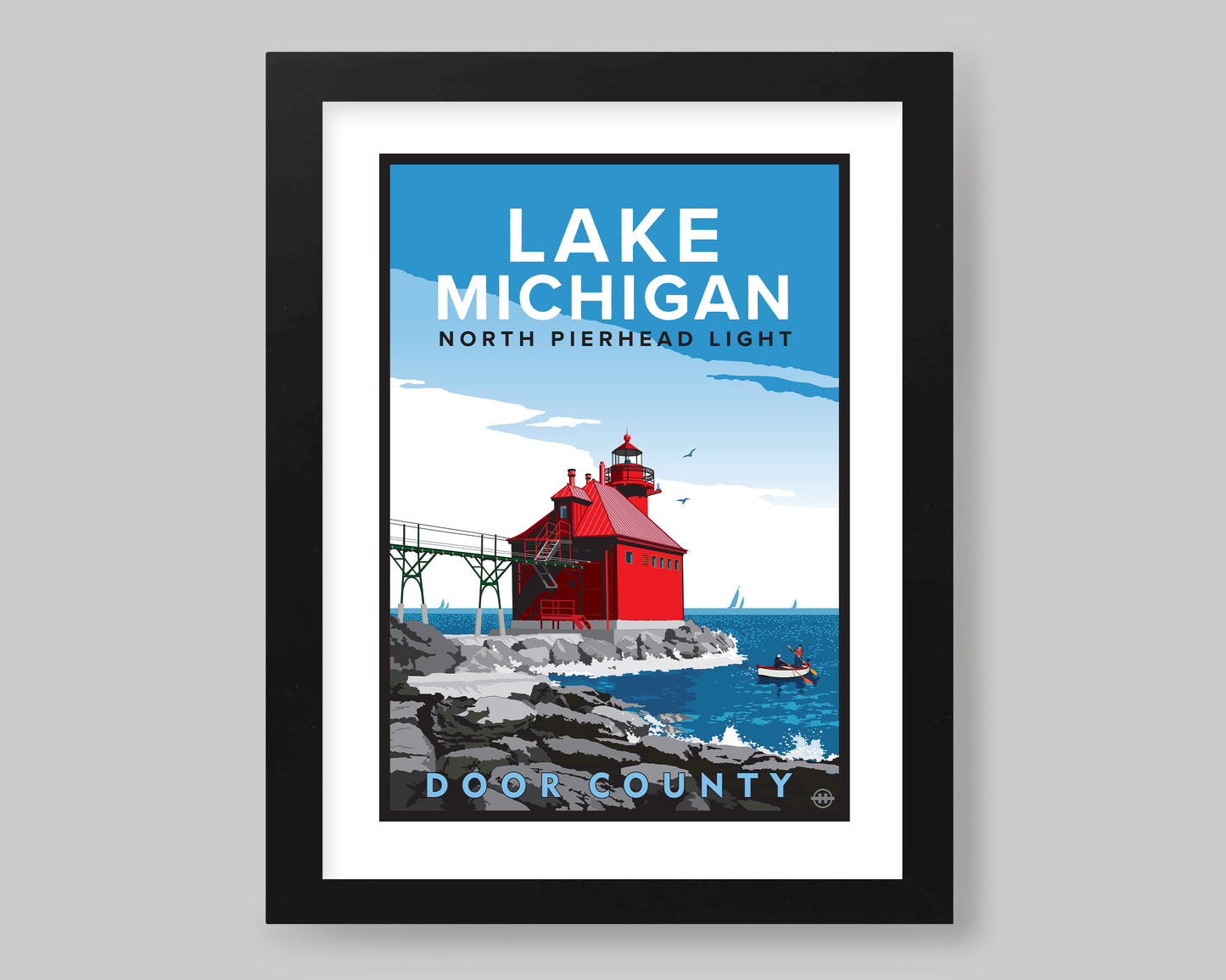 LAKE MICHIGAN NORTH PIERHEAD LIGHT IN STURGEON BAY || WISCONSIN LANDMARK ART PRINT