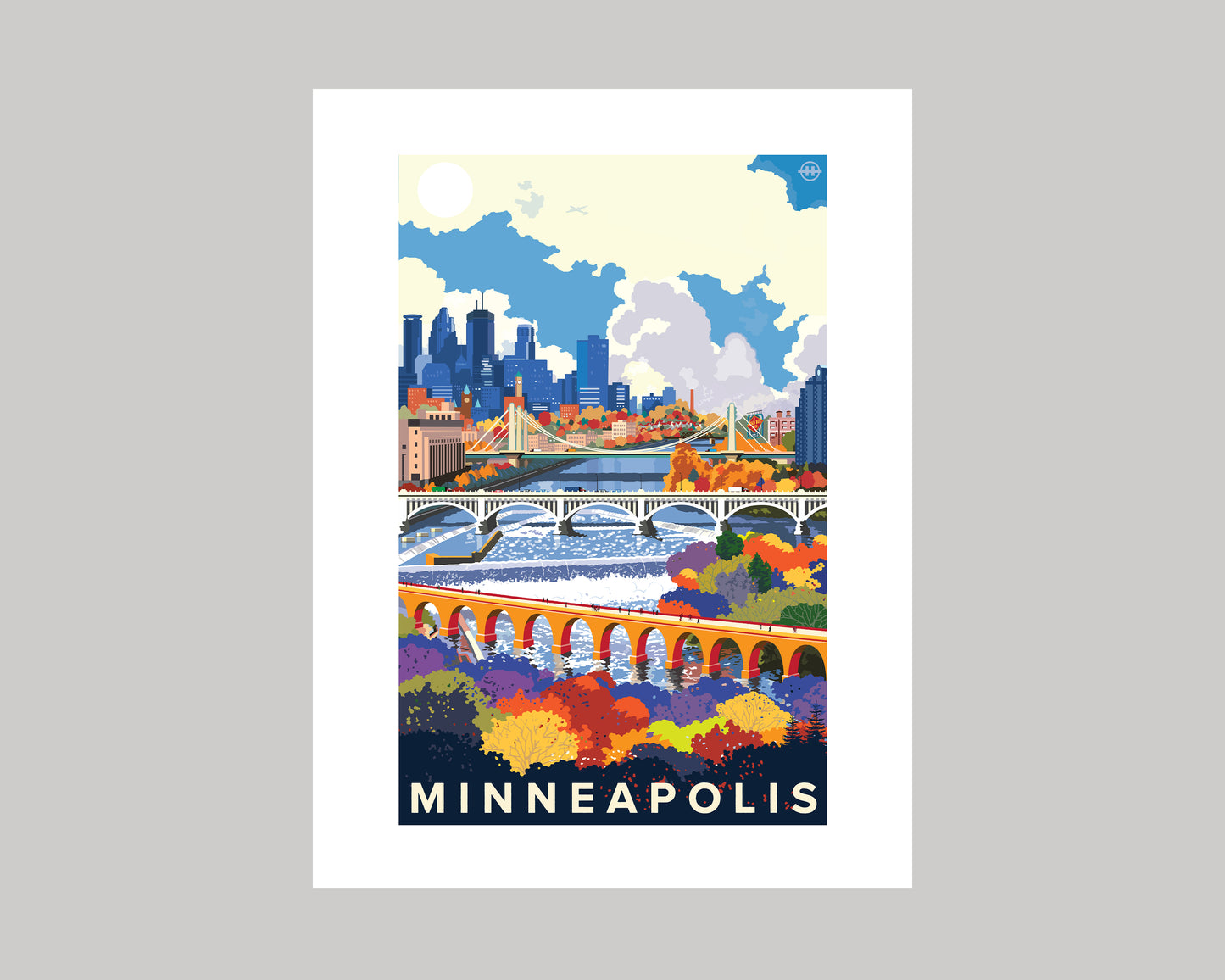 MINNEAPOLIS BRIDGES OVER THE MISSISSIPPI RIVER || MINNESOTA LANDMARK ART PRINT