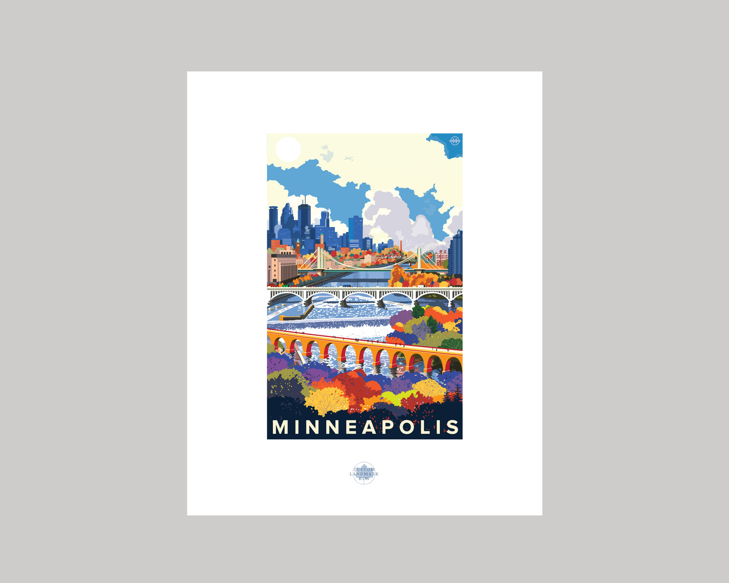MINNEAPOLIS BRIDGES OVER THE MISSISSIPPI RIVER || MINNESOTA LANDMARK ART PRINT