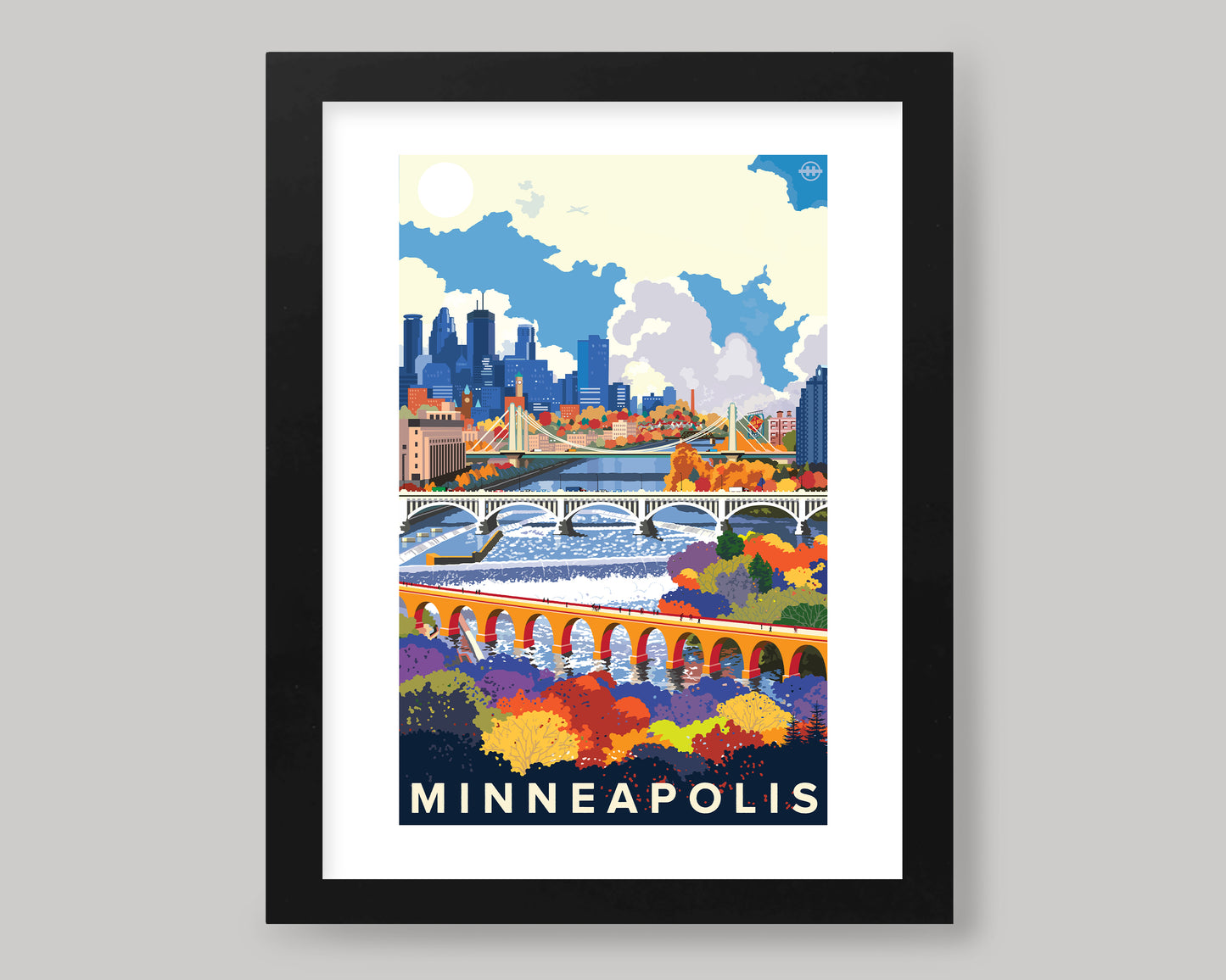 MINNEAPOLIS BRIDGES OVER THE MISSISSIPPI RIVER || MINNESOTA LANDMARK ART PRINT