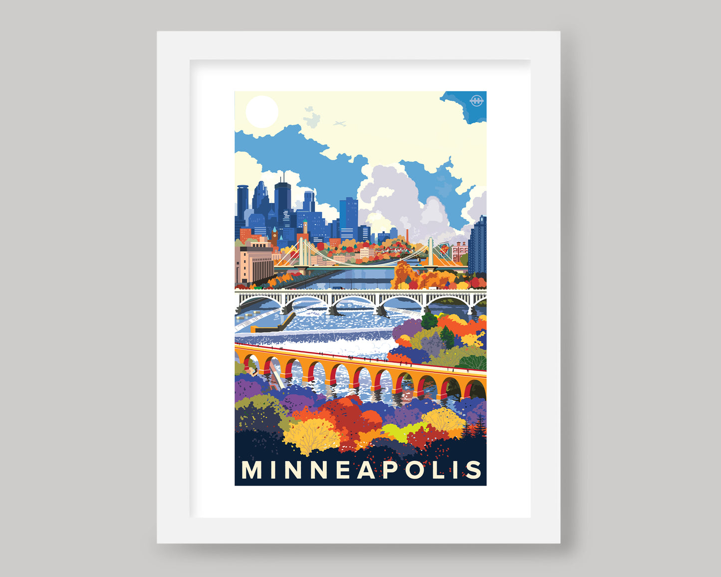 MINNEAPOLIS BRIDGES OVER THE MISSISSIPPI RIVER || MINNESOTA LANDMARK ART PRINT
