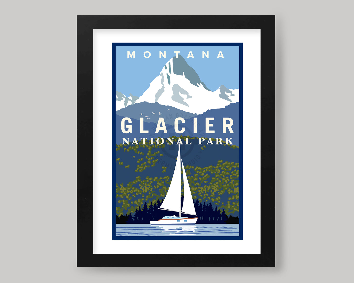 GLACIER NATIONAL PARK SAILING || MONTANA LANDMARK ART PRINT
