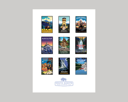 EXPLORE SOUTH DAKOTA- 9 PRINT || SOUTH DAKOTA LANDMARK ART PRINT