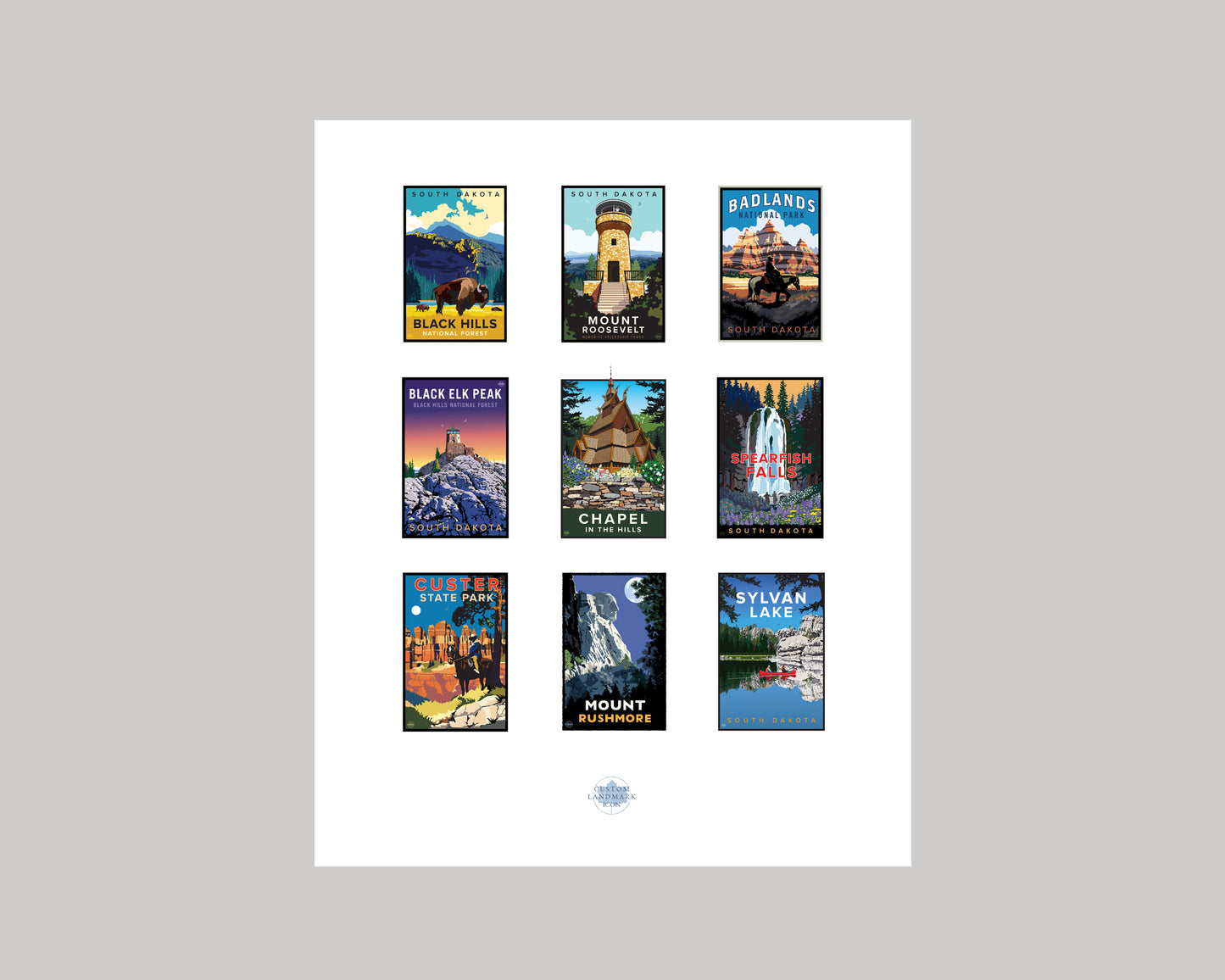 EXPLORE SOUTH DAKOTA- 9 PRINT || SOUTH DAKOTA LANDMARK ART PRINT