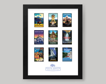 EXPLORE SOUTH DAKOTA- 9 PRINT || SOUTH DAKOTA LANDMARK ART PRINT