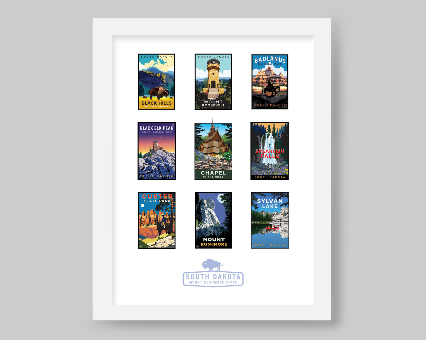 EXPLORE SOUTH DAKOTA- 9 PRINT || SOUTH DAKOTA LANDMARK ART PRINT