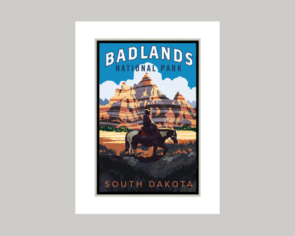 BADLANDS COWBOY IN THE CANYON || SOUTH DAKOTA LANDMARK ART PRINT