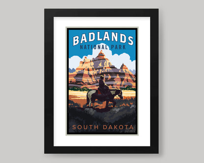 BADLANDS COWBOY IN THE CANYON || SOUTH DAKOTA LANDMARK ART PRINT