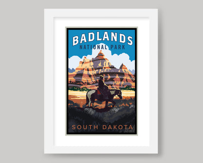 BADLANDS COWBOY IN THE CANYON || SOUTH DAKOTA LANDMARK ART PRINT