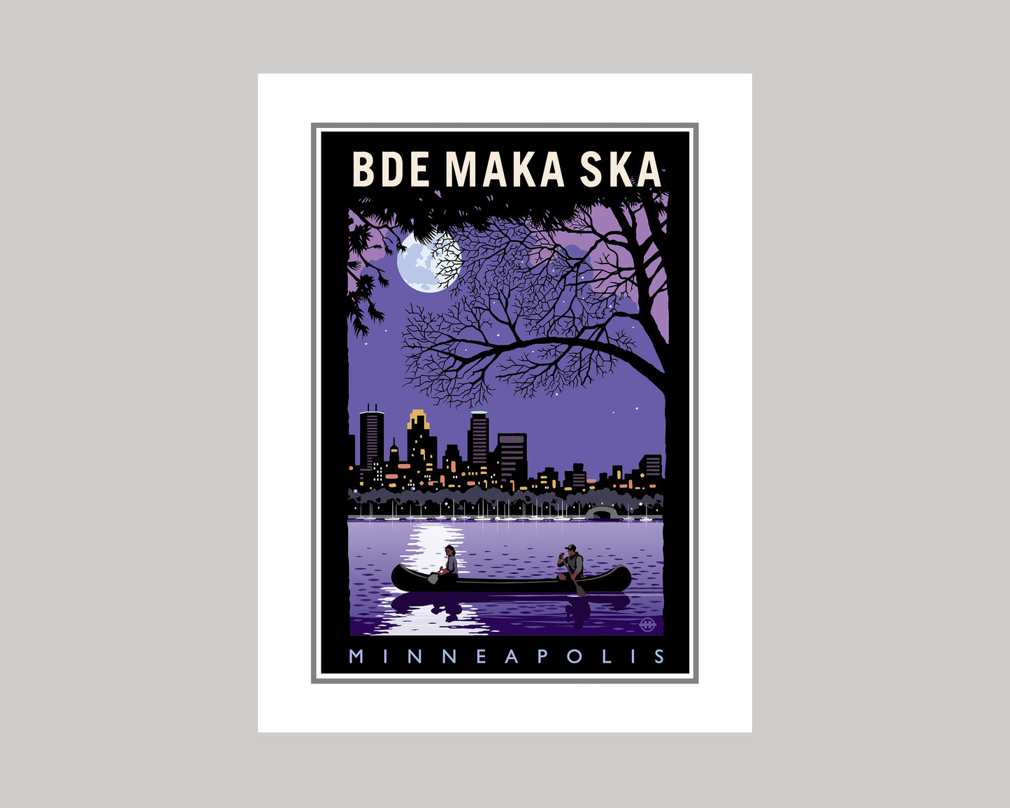 BDE MAKA SKA NIGHT PADDLE WITH A CITY VIEW || MINNESOTA LANDMARK ART PRINT