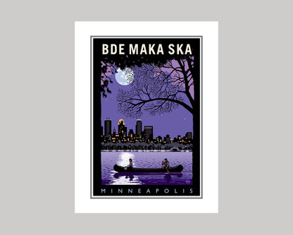 BDE MAKA SKA NIGHT PADDLE WITH A CITY VIEW || MINNESOTA LANDMARK ART PRINT