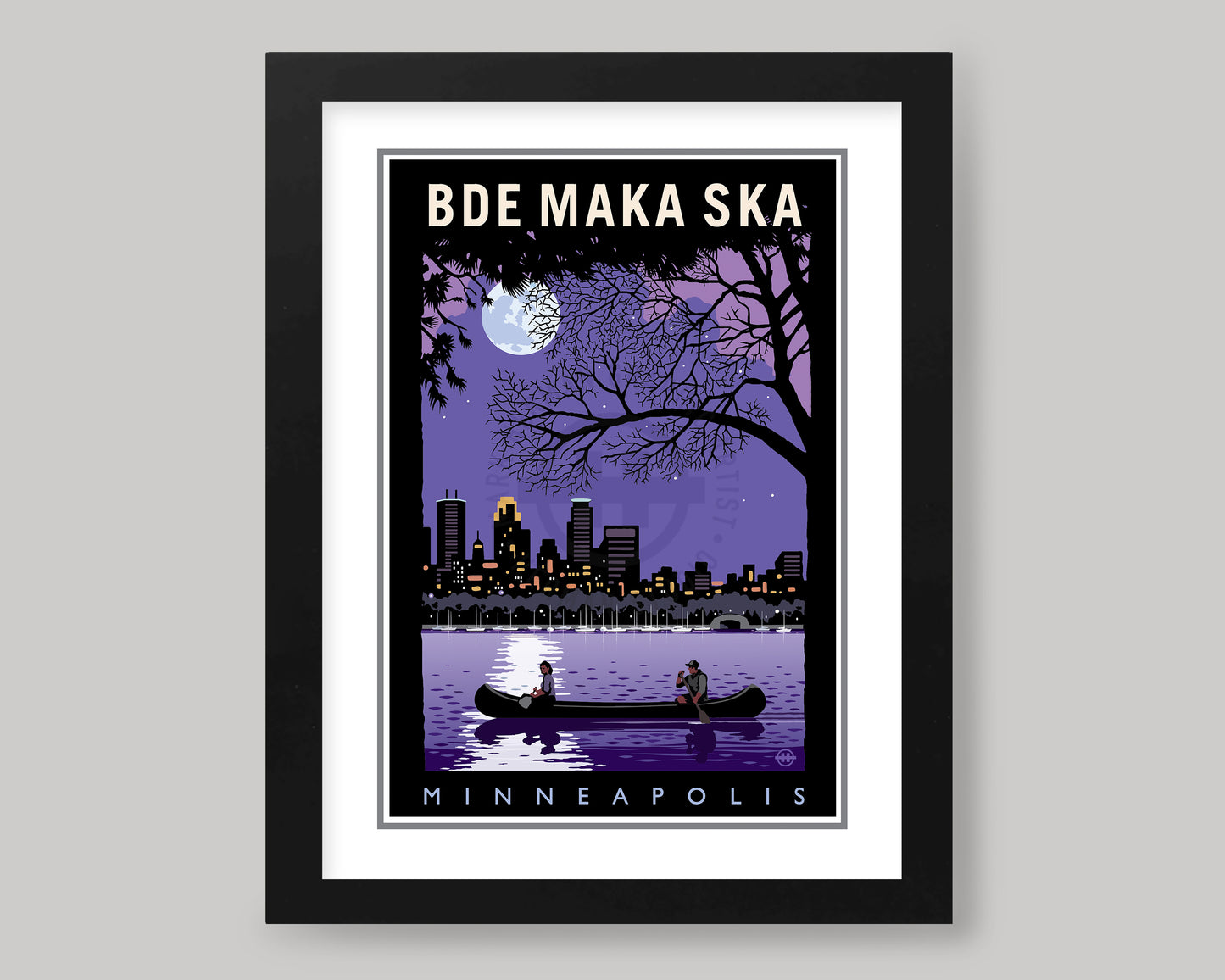 BDE MAKA SKA NIGHT PADDLE WITH A CITY VIEW || MINNESOTA LANDMARK ART PRINT