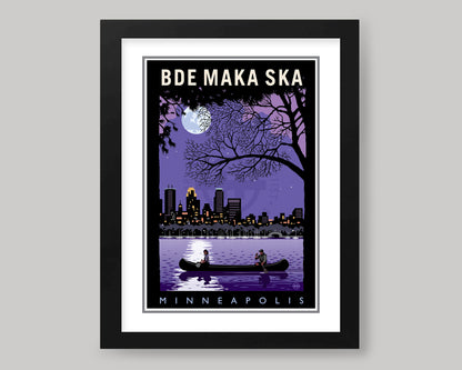 BDE MAKA SKA NIGHT PADDLE WITH A CITY VIEW || MINNESOTA LANDMARK ART PRINT