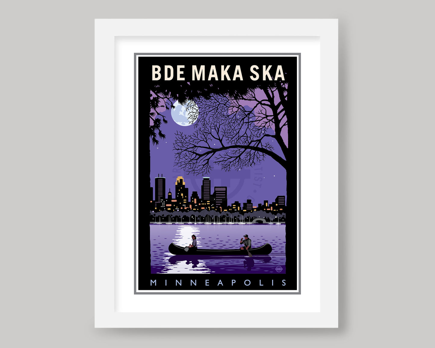 BDE MAKA SKA NIGHT PADDLE WITH A CITY VIEW || MINNESOTA LANDMARK ART PRINT