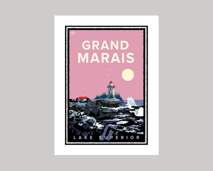 GRAND MARAIS ARTISTS POINT IN PINK || MINNESOTA LANDMARK ART PRINT