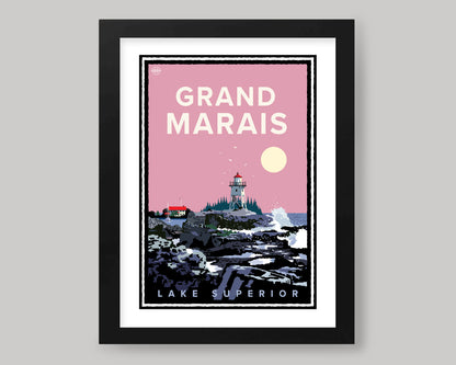 GRAND MARAIS ARTISTS POINT IN PINK || MINNESOTA LANDMARK ART PRINT