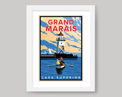 GRAND MARAIS FISHING IN THE HARBOR || MINNESOTA LANDMARK ART PRINT