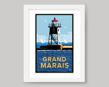 GRAND MARAIS LIGHTHOUSE || MINNESOTA LANDMARK ART PRINT