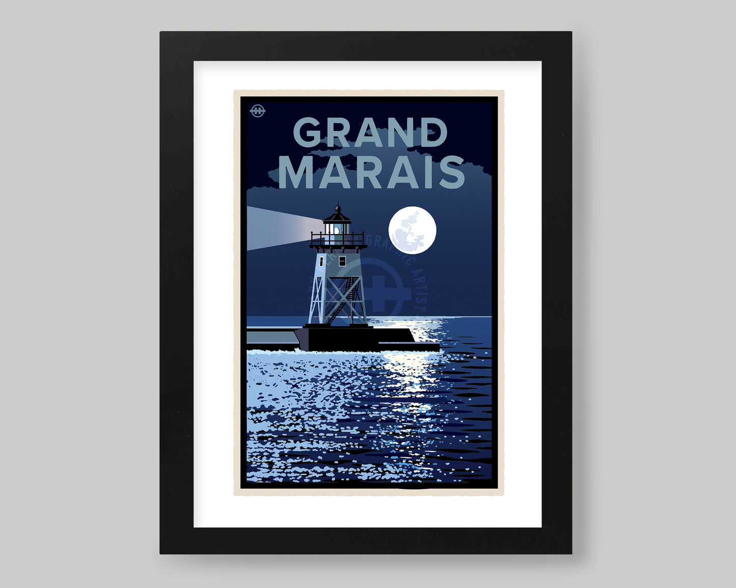 FULL MOON BEHIND THE GRAND MARAIS LIGHTHOUSE || MINNESOTA LANDMARK ART PRINT