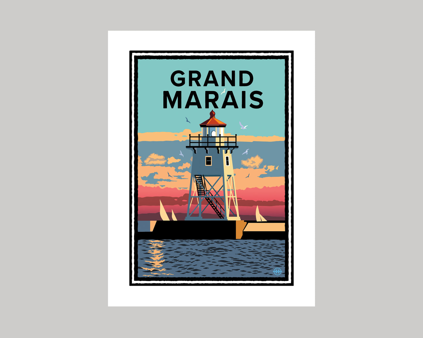 GRAND MARAIS LIGHTHOUSE SUNSET SAIL || MINNESOTA LANDMARK ART PRINT