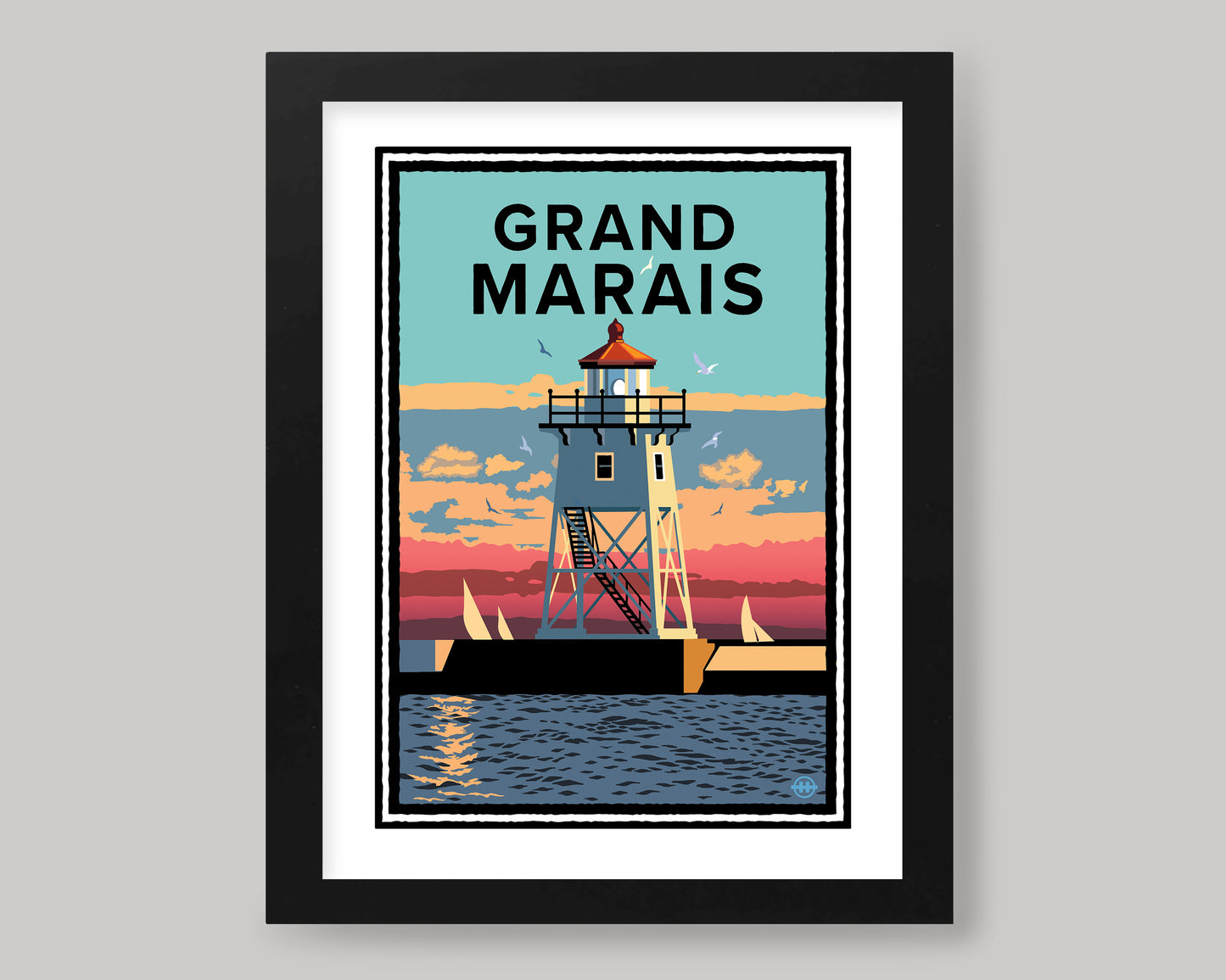 GRAND MARAIS LIGHTHOUSE SUNSET SAIL || MINNESOTA LANDMARK ART PRINT