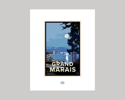 GRAND MARAIS NIGHT IN THE HARBOR || MINNESOTA LANDMARK ART PRINT