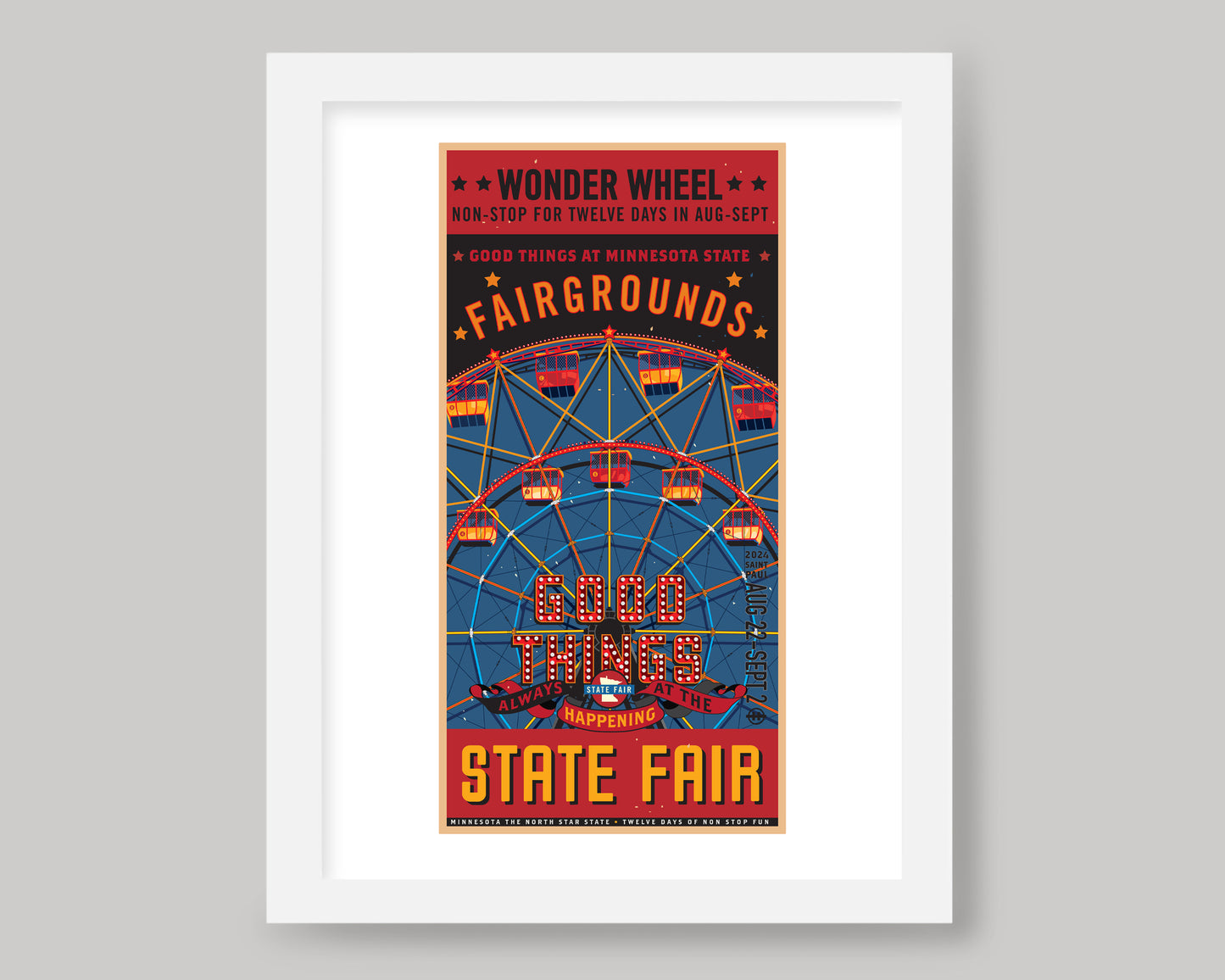 STATE FAIR WONDER WHEEL VINTAGE POSTER || MINNESOTA LANDMARK ART PRINT