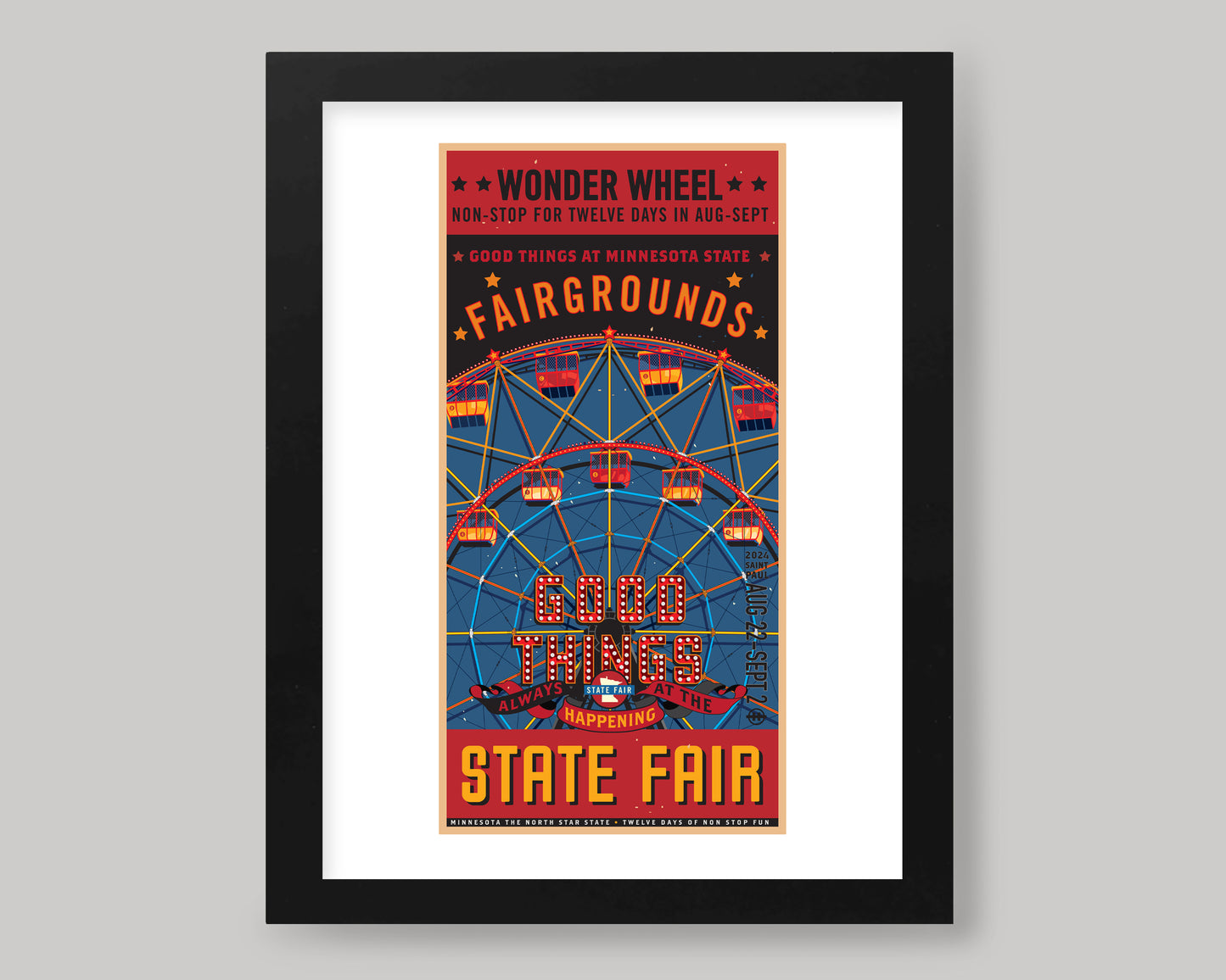 STATE FAIR WONDER WHEEL VINTAGE POSTER || MINNESOTA LANDMARK ART PRINT