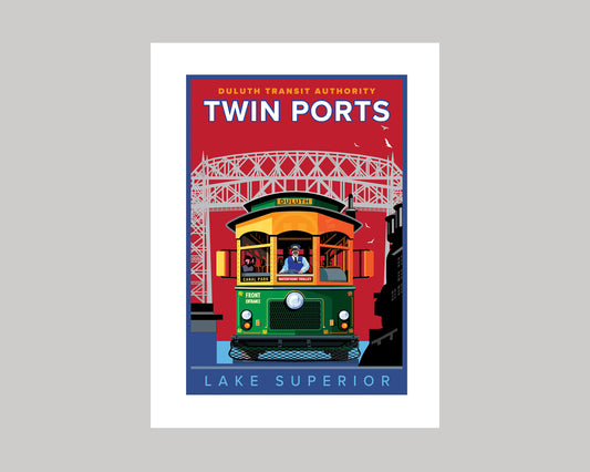 TWIN PORTS LAKE SUPERIOR TROLLEY || MINNESOTA LANDMARK ART PRINT