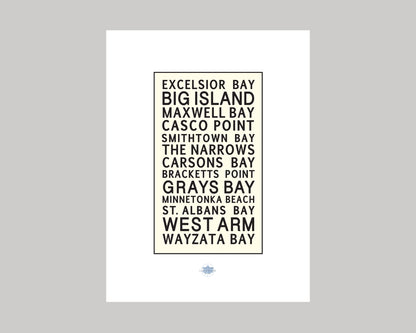 LAKE MINNETONKA BAYS || MINNESOTA LANDMARK ART PRINT