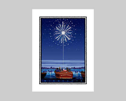 LAKE MINNETONKA FIREWORKS ON THE WATER || MINNESOTA LANDMARK ART PRINT