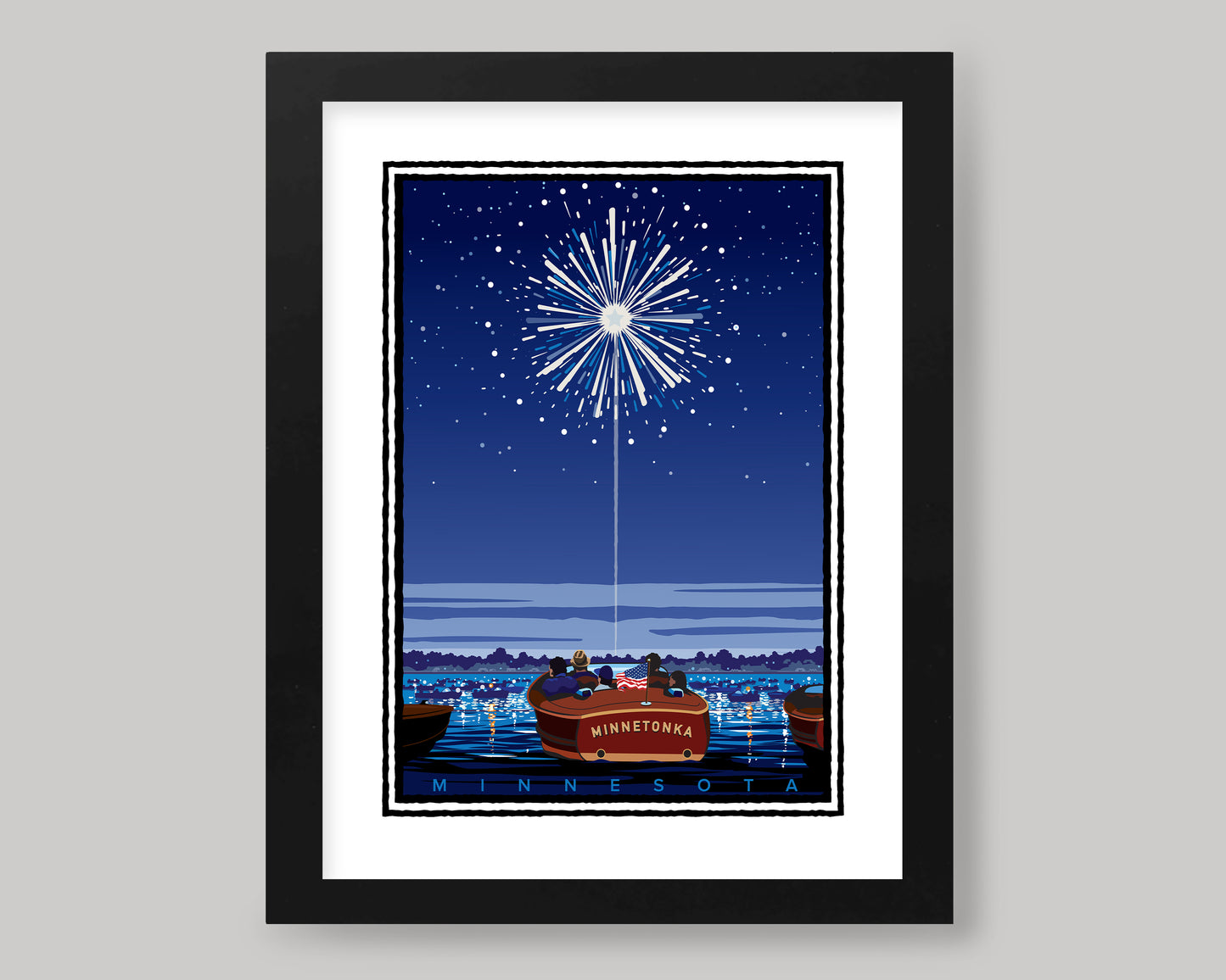 LAKE MINNETONKA FIREWORKS ON THE WATER || MINNESOTA LANDMARK ART PRINT