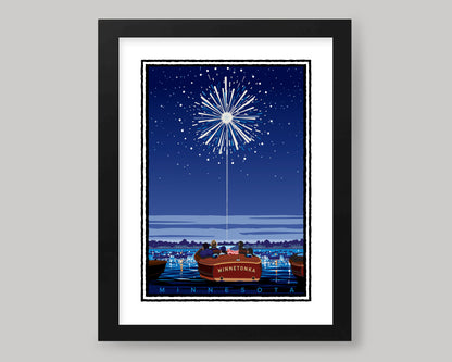 LAKE MINNETONKA FIREWORKS ON THE WATER || MINNESOTA LANDMARK ART PRINT