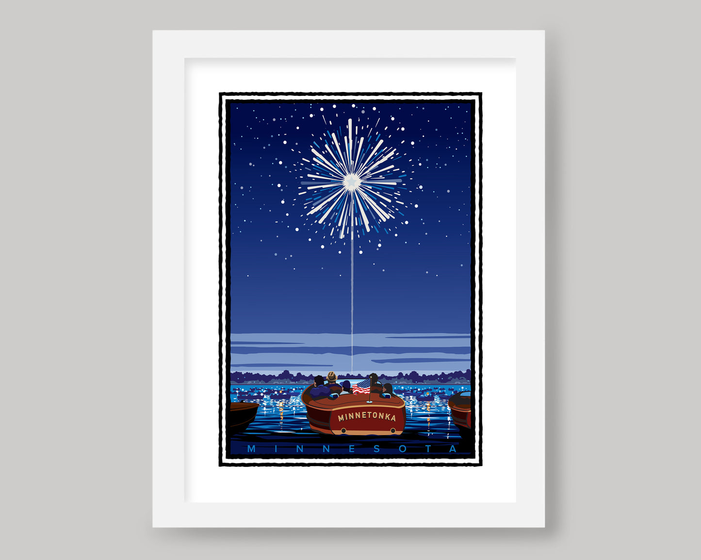 LAKE MINNETONKA FIREWORKS ON THE WATER || MINNESOTA LANDMARK ART PRINT