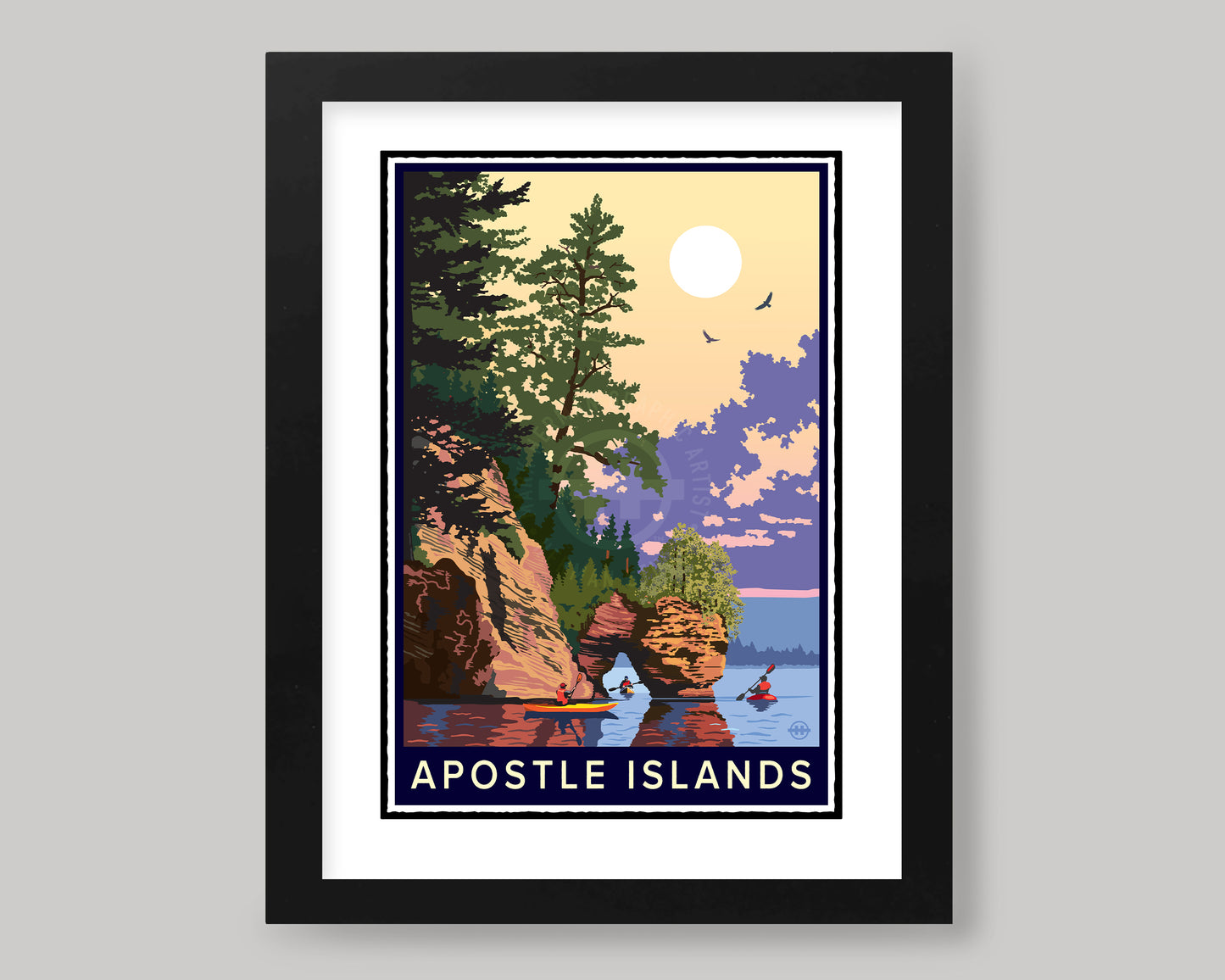 APOSTLE ISLANDS KAYAKING AT THE SEA CAVES || WISCONSIN LANDMARK ART PRINT