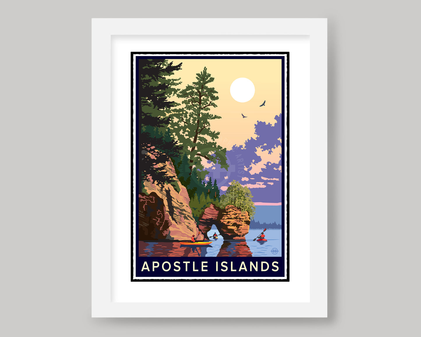 APOSTLE ISLANDS KAYAKING AT THE SEA CAVES || WISCONSIN LANDMARK ART PRINT