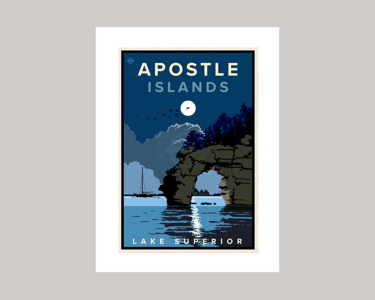 APOSTLE ISLANDS MOONLIGHT ON THE WATER || WISCONSIN LANDMARK ART PRINT