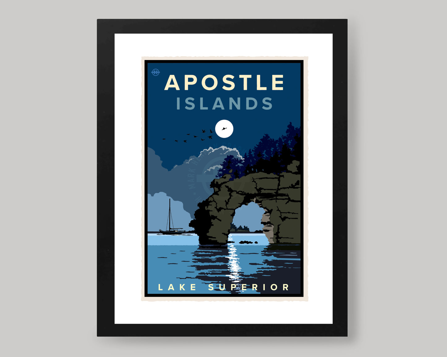 APOSTLE ISLANDS MOONLIGHT ON THE WATER || WISCONSIN LANDMARK ART PRINT