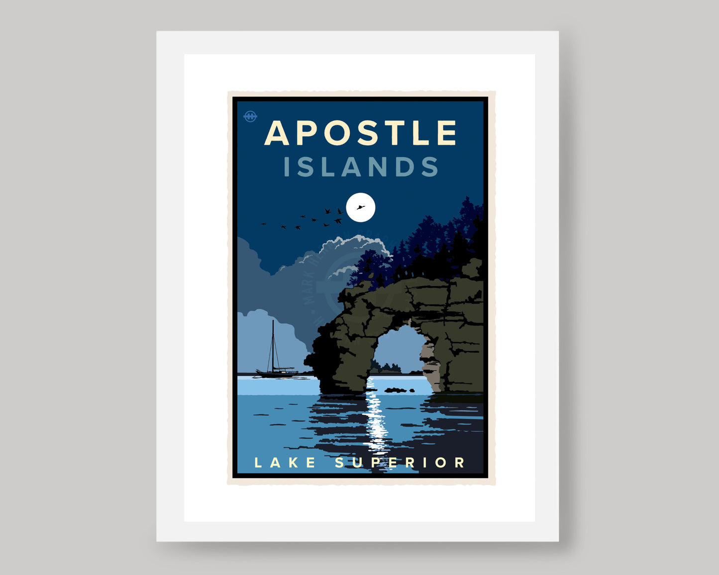 APOSTLE ISLANDS MOONLIGHT ON THE WATER || WISCONSIN LANDMARK ART PRINT